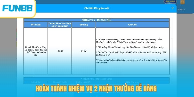 Hoàn thành nhiệm vụ 2 nhận thưởng dễ dàng 