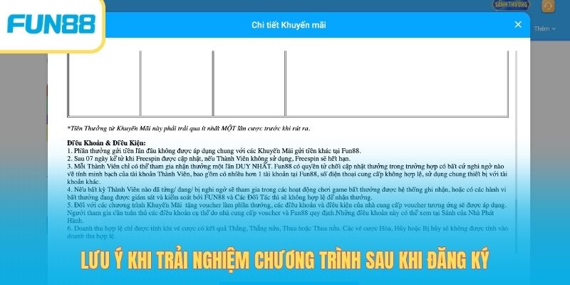 Lưu ý khi trải nghiệm chương trình sau khi đăng ký 